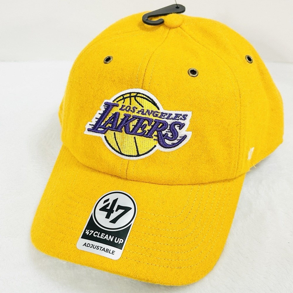 '47 Brand Los Angeles Lakers Wooly Clean Up Hat Cap Adjustable Strap Yellow‎ NBA